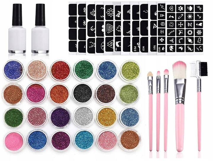 Tatuaże Brokatowe dla Dzieci Zmywalne Zestaw XXL 120 szablonów + GRATIS !