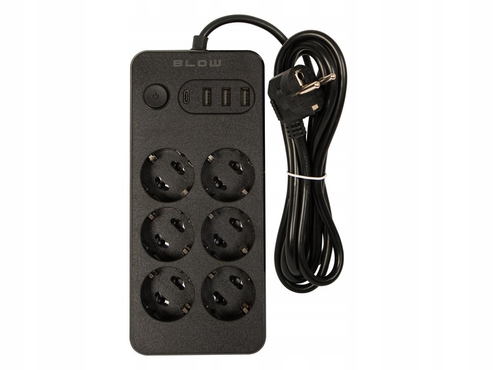 PRZEDŁUŻACZ LISTWA ZASILAJĄCA WŁĄCZNIK 3x USB 6 GNIAZD 2m USB TYP-C
