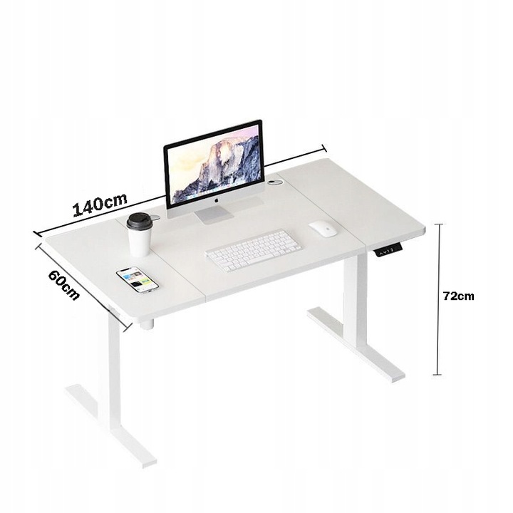 Biurko Elektryczne Podnoszone Białe 140 cm Regulowane NOWOCZESNE