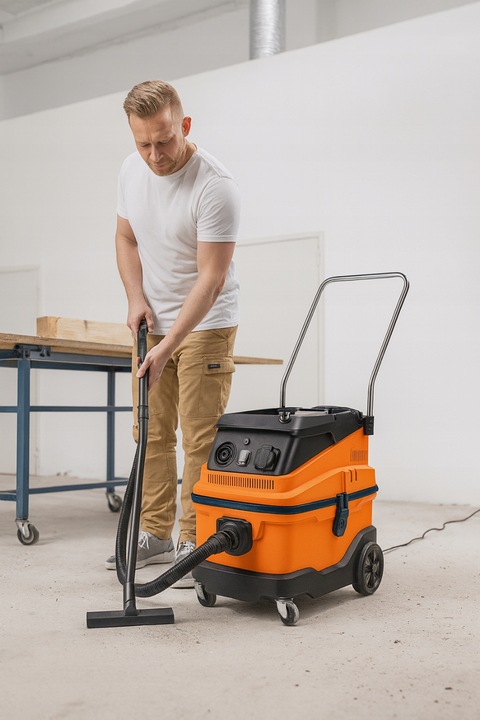 ODKURZACZ PRZEMYSŁOWY BEZWORKOWY Z OTRZĄSACZEM DO GIPSU MOKRO DUŻY