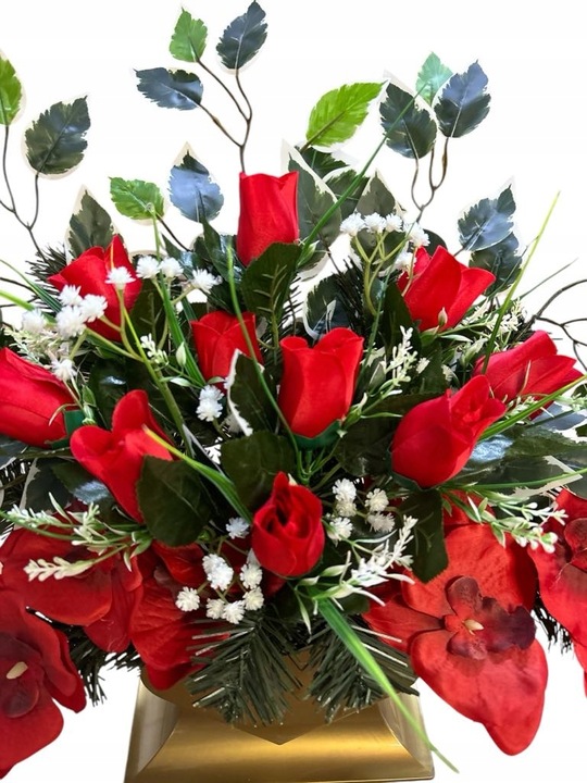 KOMPOZYCJA CMENTARZ STROIK GRÓB BUKIET SZTUCZNY WIĄZANKA SERCE RÓŻE STANPOL