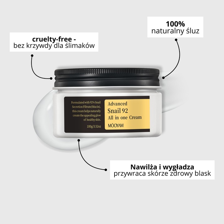 MOOYAM - Advanced Snail 92% Cream - Krem do twarzy ze Śluzem Ślimaka (100g)