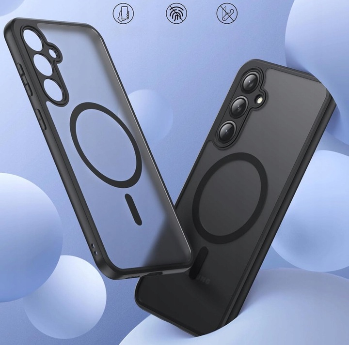 2x SZKŁO+ ETUI WZMACNIANE MAGSAFE CASE CZARNY MATT do SAMSUNG GALAXY S24 FE