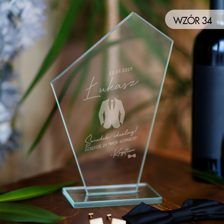 PODZIĘKOWANIA DLA ŚWIADKÓW STATUETKA SZKLANA GRAWER PREZENT DLA ŚWIADKA