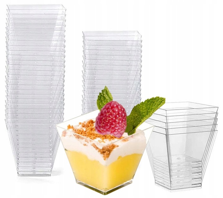 POJEMNIKI PUCHARKI KWADRATOWE DO DESERÓW KUBKI SŁODKI STÓŁ BUFET 60ML