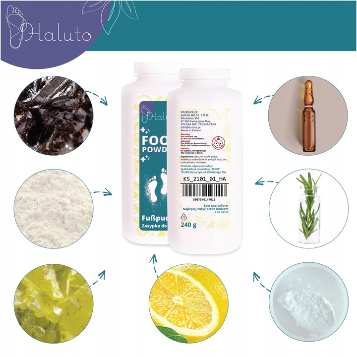 Talk puder do stóp i obuwia na nadmierną potliwość zestaw 3 szt. HALUTO