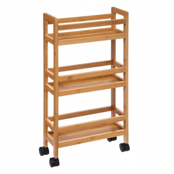 REGAŁ ŁAZIENKOWY KUCHENNY PÓŁKA SZAFKA NA KÓŁKACH BAMBUSOWY WĄSKI