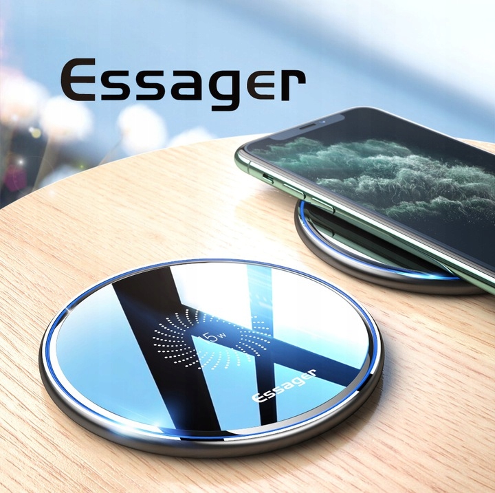 SZYBKA ŁADOWARKA INDUKCYJNA QI BEZPRZEWODOWA 15W ESSAGER 3A QC 3000mA LED