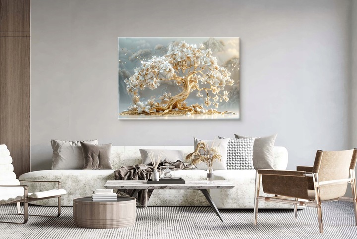 Elegancki Obraz na płótnie do salonu Złote drzewko szczęścia Glamour