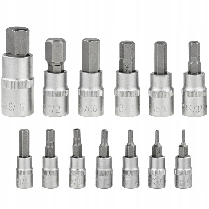 KLUCZE NASADOWE NASADKI CALOWE HEX SAE 1/4 3/8 1/2 13 ELEMENTÓW