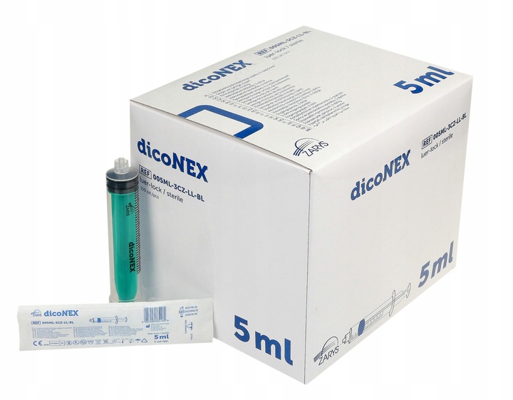 Strzykawki 3 częściowe luer lock 5 ml 100 sztuk