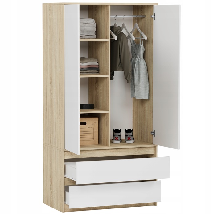 Szafa garderoba 90cm 2drzwi 2szuflad antracyt mix artisan B-9TIP