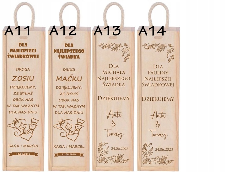 PODZIĘKOWANIA DLA RODZICÓW ŚWIADKÓW CHRZESTNYCH ŚLUB SKRZYNKA NA WINO