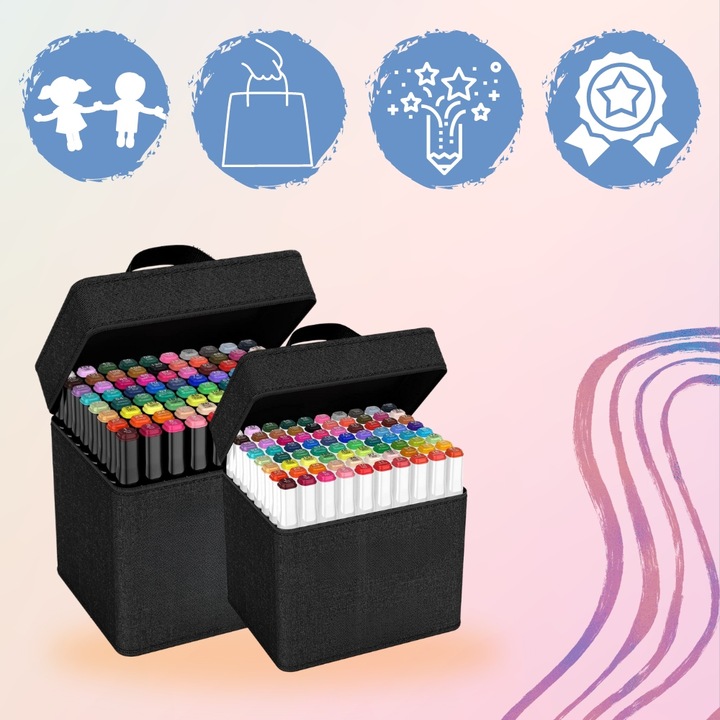 MARKERY ALKOHOLOWE 80 SZTUK PISAKI DWUSTRONNE MAZAKI FLAMASTRY + ETUI TORBA