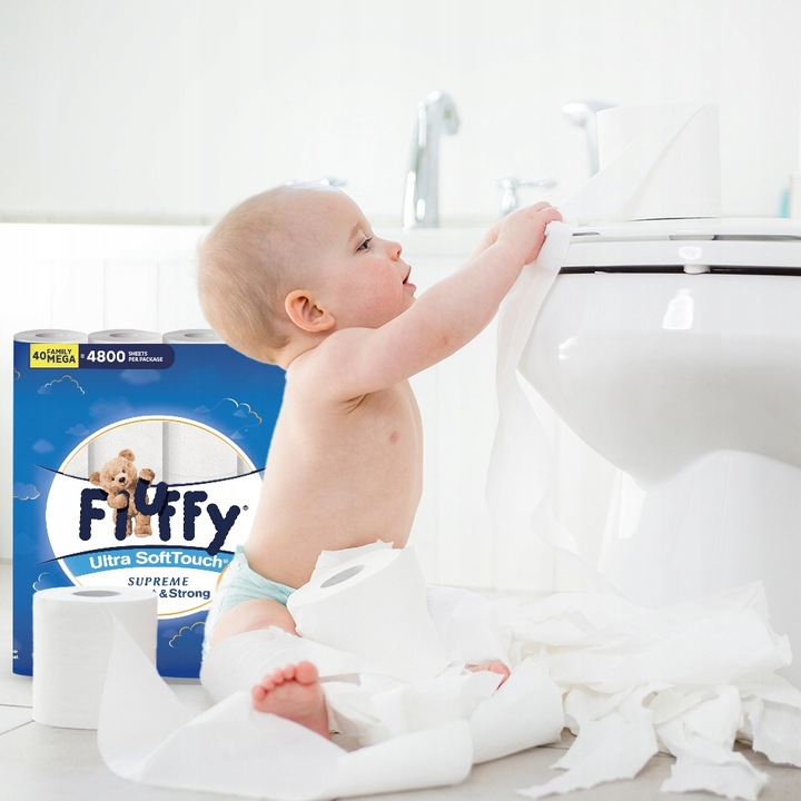 Biały Papier Toaletowy FluFFy 3 Warstwy 40 Rolek Ultra Miękki 4800 Listków