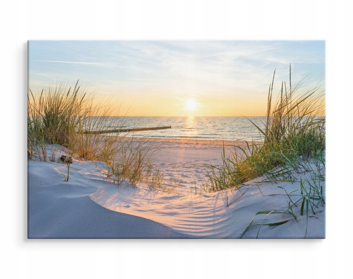 OBRAZ NA PŁÓTNIE MORZE PLAŻA ZACHÓD SŁOŃCA NA ŚCIANĘ DO SALONU 3D