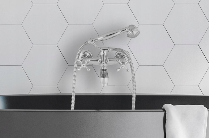 Bateria wannowa z prysznicem ścienna retro dwuuchwytowa kran do wanny