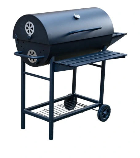 Grill Węglowy 70 X 35 na Kółkach z Półką Pokrywą Ogrodowy Przenośny Beczka