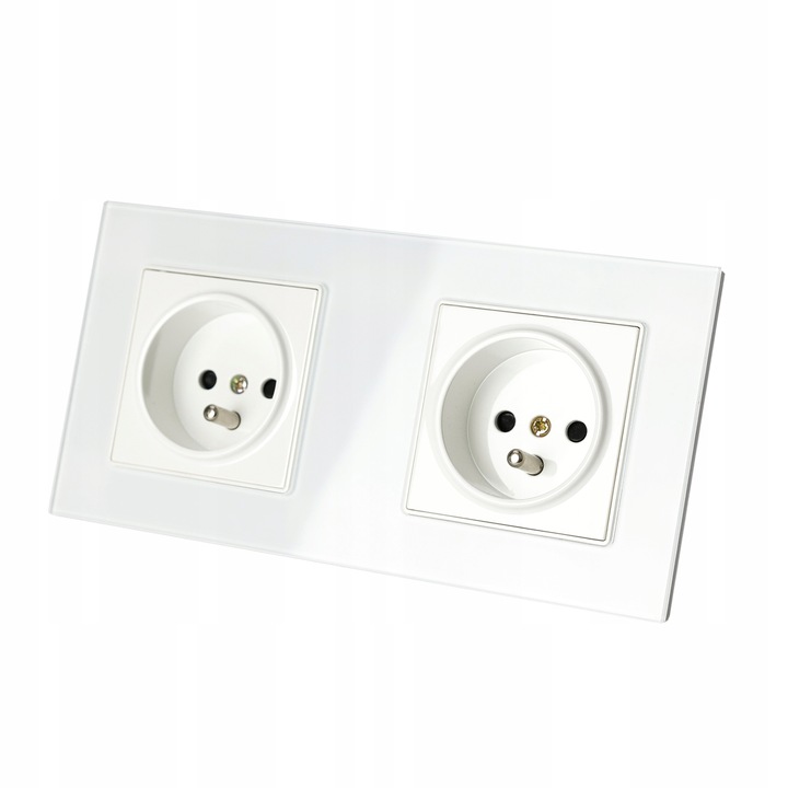 Kontakt BIAŁE GNIAZDKO ELEKTRYCZNE 2 z bolcem podwójne FI60 RAMKA SZKLANA