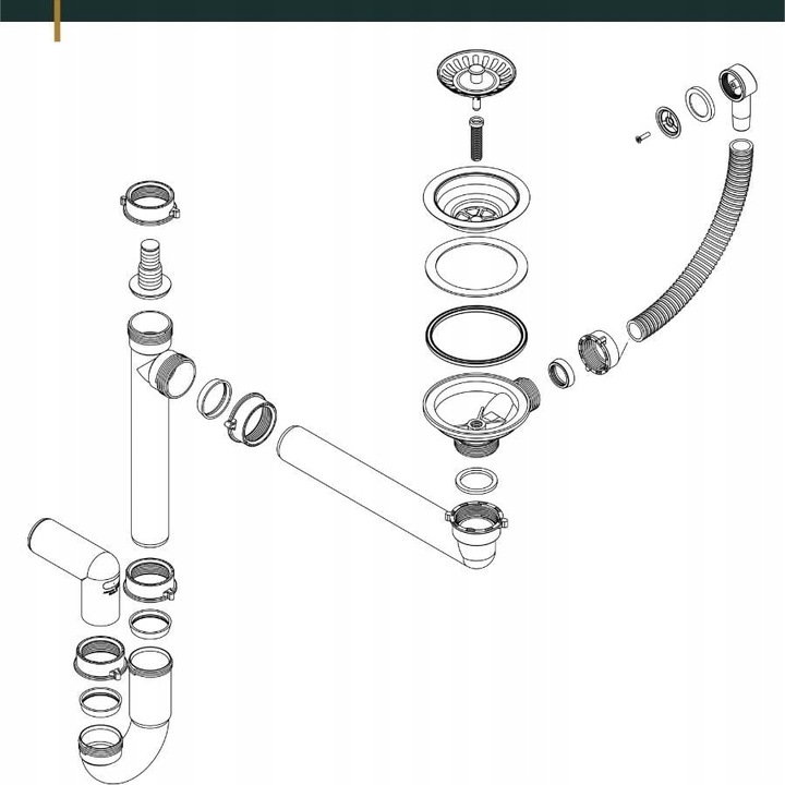 SYFON do ZLEWU jednokomorowego ZLEWOZMYWAKA kuchennego MANUALNY przyscienny