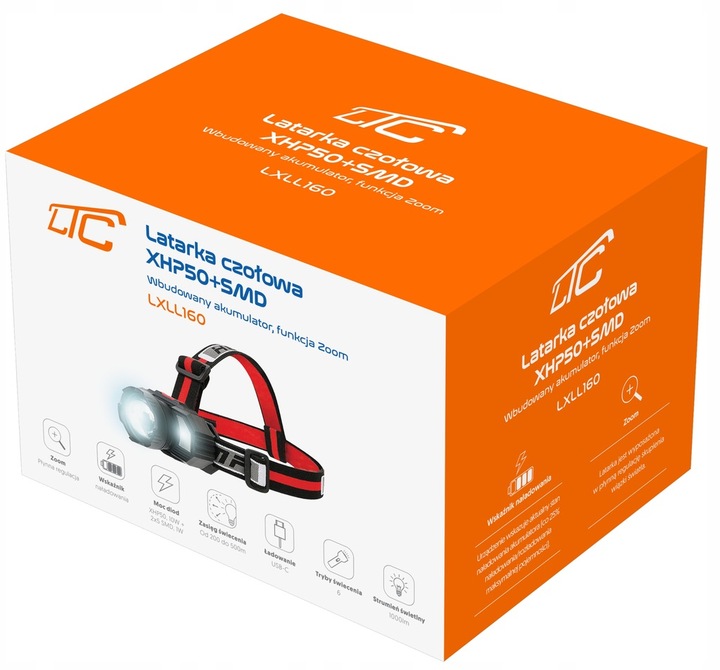 MOCNA LATARKA CZOŁOWA 1000lm 10W CZOŁÓWKA 6 TRYBÓW AKUMULATOR 500m ZOOM MOC