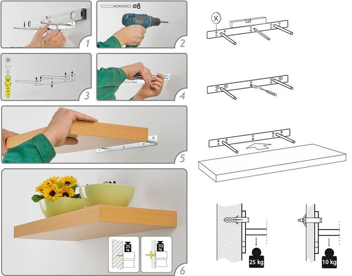 Półka ścienna samowisząca - FS - 60x23 cm - Czarny
