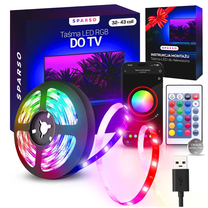 TAŚMA LED RGB 3M USB LEDY DO TV Podświetlenie Telewizora NA PILOTA
