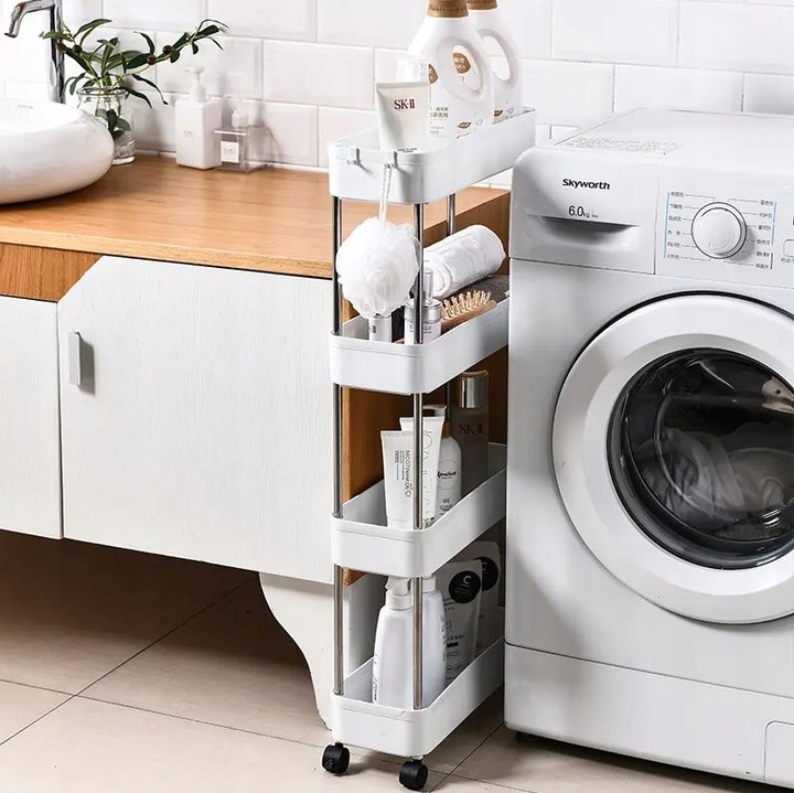 PÓŁKA ŁAZIENKOWA KUCHENNA SZAFKA NA KÓŁKACH REGAŁ 4 POZIOMOWY Z HACZYKAMI