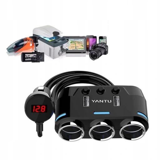 ROZDZIELACZ GNIAZDA ZAPALNICZKI 12V/24V ŁADOWARKA 3.1A + WOLTOMIERZ