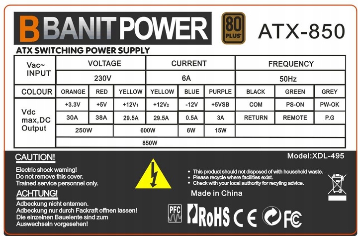 ZASILACZ PC 850W 80+ BLACK 14cm 4xSATA 2xPCI-e