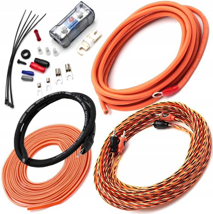 Zestaw kabli przewodów do wzmacniacza samochodowego NECOM 10mm2 porządne