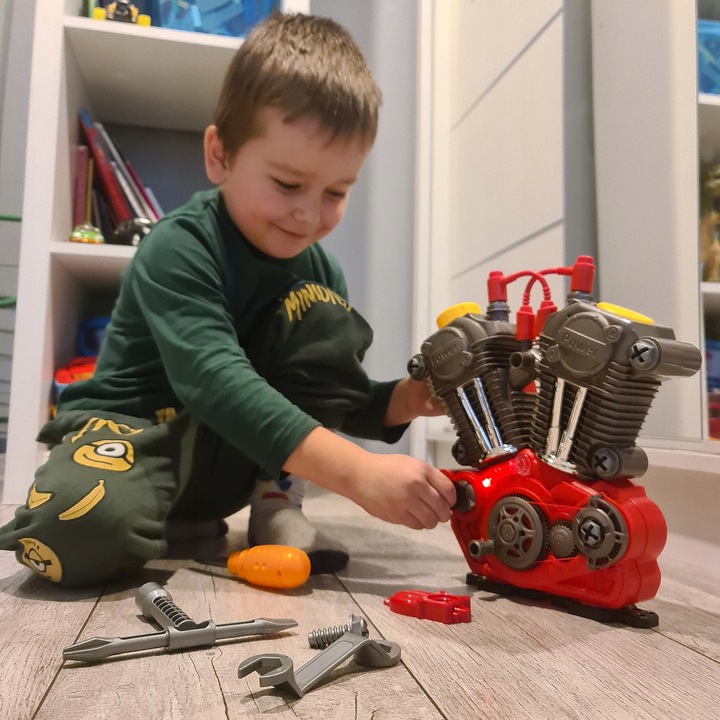 Mały Mechanik Silnik do Rozkręcania i Skręcania światło LED Dźwięk Silnika