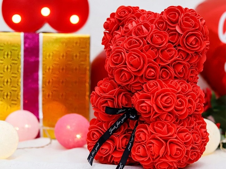 MIŚ Z PŁATKÓW RÓŻ PREZENT DUŻY PUDEŁKO ROSE BEAR RÓŻANY BUKIET KWIATÓW