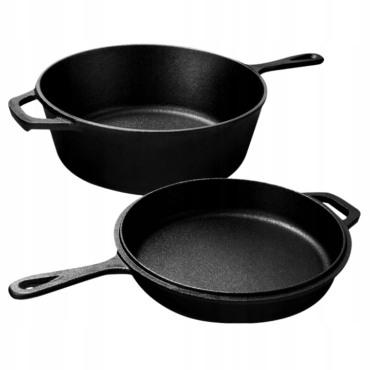 RONDEL ŻELIWNY Z PATELNIĄ 3 w 1 PATELNIA BRYTFANNA GARNEK 26 CM
