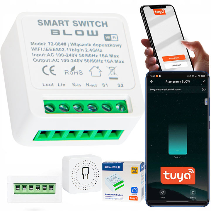 PRZEKAŹNIK PRZEŁĄCZNIK WŁĄCZNIK ŚWIATŁA 16A WiFi DOPUSZKOWY MINI TUYA
