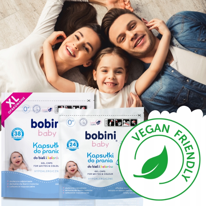 BOBINI Baby Kapsułki do Prania dla Dzieci Hipoalergiczne Białe Kolor 62 szt