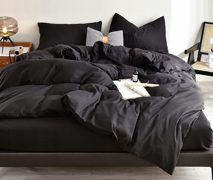 KOMPLET POŚCIELI 140x200 2x POSZEWKI 70x80 MIKROFIBRA GŁADKA MIĘKKA CZARNA