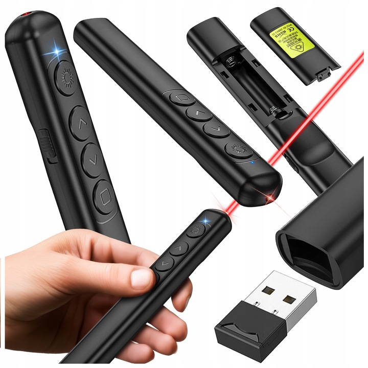 WSKAŹNIK LASEROWY PREZENTER BEZPRZEWODOWY PILOT CZERWONY LASER USB MOCNY