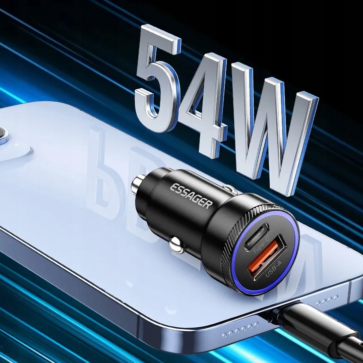 SZYBKA MOCNA Ładowarka Samochodowa USB 54W do telefonu QC3.0 PD 3.0 USB-C