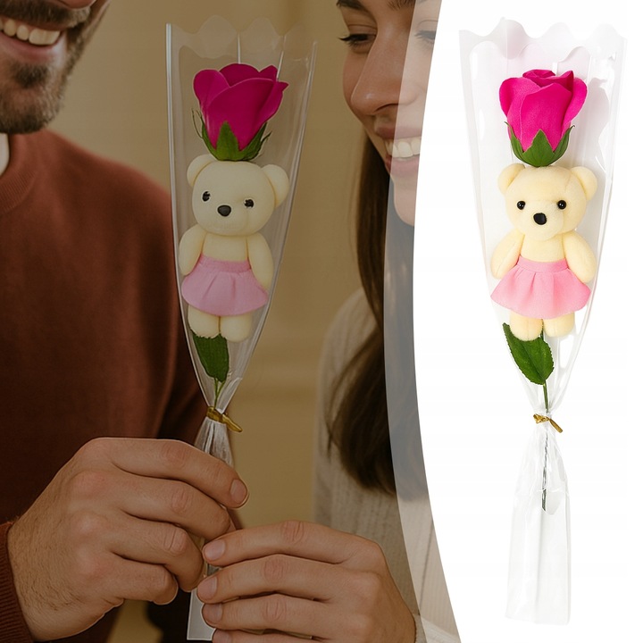 MIŚ Z RÓŻĄ BUKIET UPOMINEK NA PIKU PREZENT DLA NAUCZYCIELKI ZESTAW