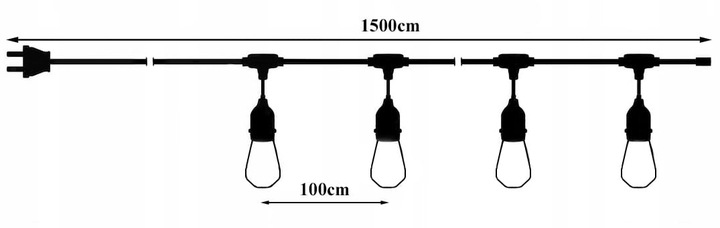 GIRLANDA OGRODOWA zewnętrzna ŁAŃCUCH ŚWIETLNY 15m + ŻARÓWKI 15x E27 LED