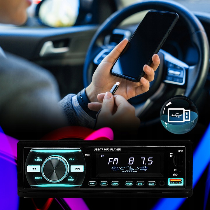 RADIO SAMOCHODOWE BLUETOOTH 1-DIN 2X USB AUX MP3 CZYTNIK KART SD LCD