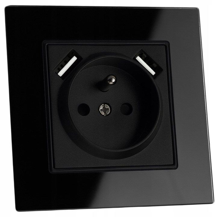 Kontakt GNIAZDO ELEKTRYCZNE Z BOLCEM szklane POJEDYNCZE CZARNE 2x USB