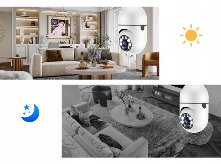 Kamera Obrotowa Panoramiczna 360 Zamiast Żarówki Nagrywanie Nocne Wi-FI IP