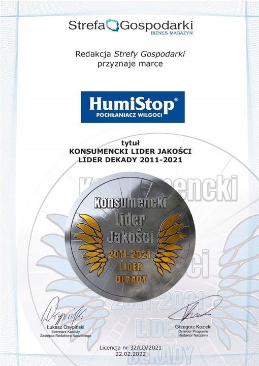 HumiStop MAXI Pochłaniacz Wilgoci Atest PZH Wskaźnik 800g na 30m2