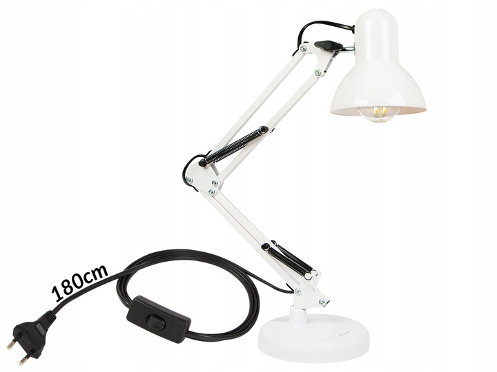 LAMPKA NOCNA KREŚLARSKA NA BIURKO BIURKOWA DO CZYTANIA KABEL 180CM E27