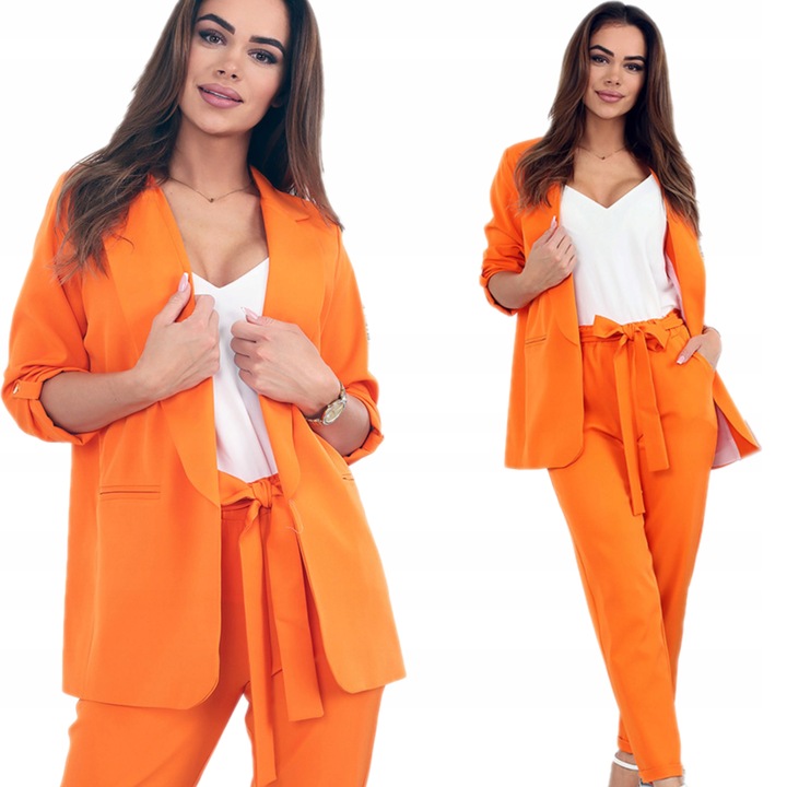 GARNITUR DAMSKI SPODNIE MARYNARKA 38 M POMARAŃCZ