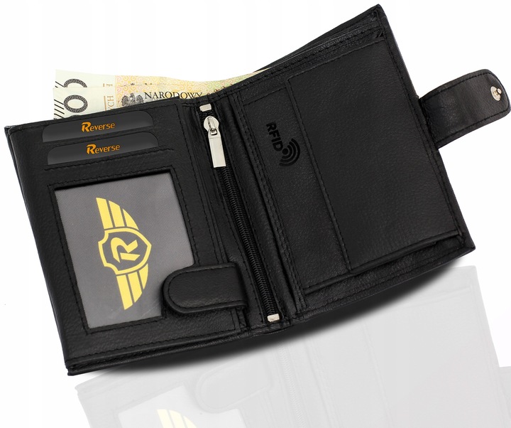 REVERSE Skórzany portfel męski skóra naturalna antykradzieżowy ochrona