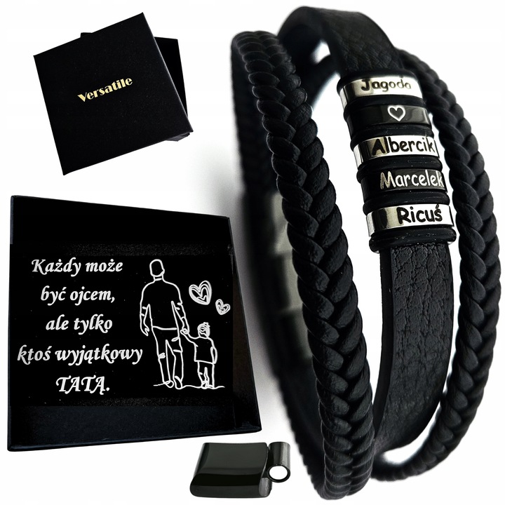 Bransoletka męska SKÓRZANA REGULOWANA Z GRAWEREM DZIEŃ OJCA TATY VERSATILE