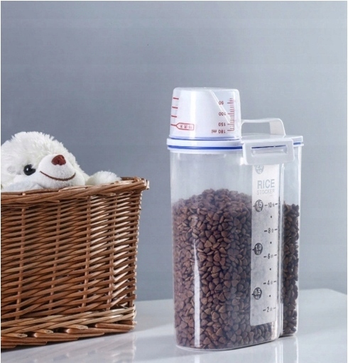 POJEMNIK PUDEŁKO na KARMĘ z MIARKĄ dla PSA KOTA 2L